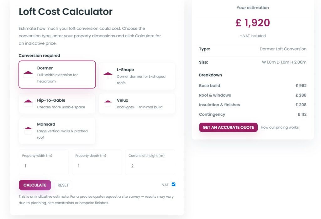 Loft Conversion Cost Calculator